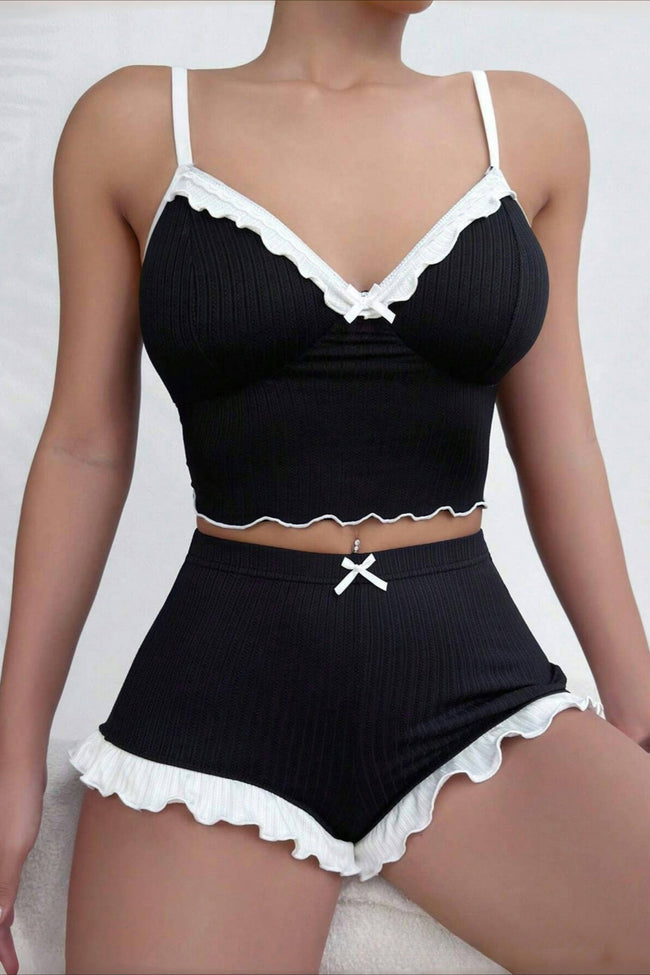 Lace Patchwork Cami Frill Shorts Set Main image