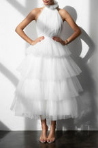 Blue Tiered Ruffle Mesh Party Dress XS / White