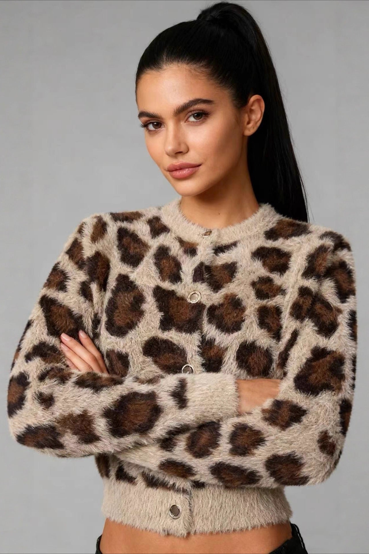Button Detail Round Neck Knit Top Main image