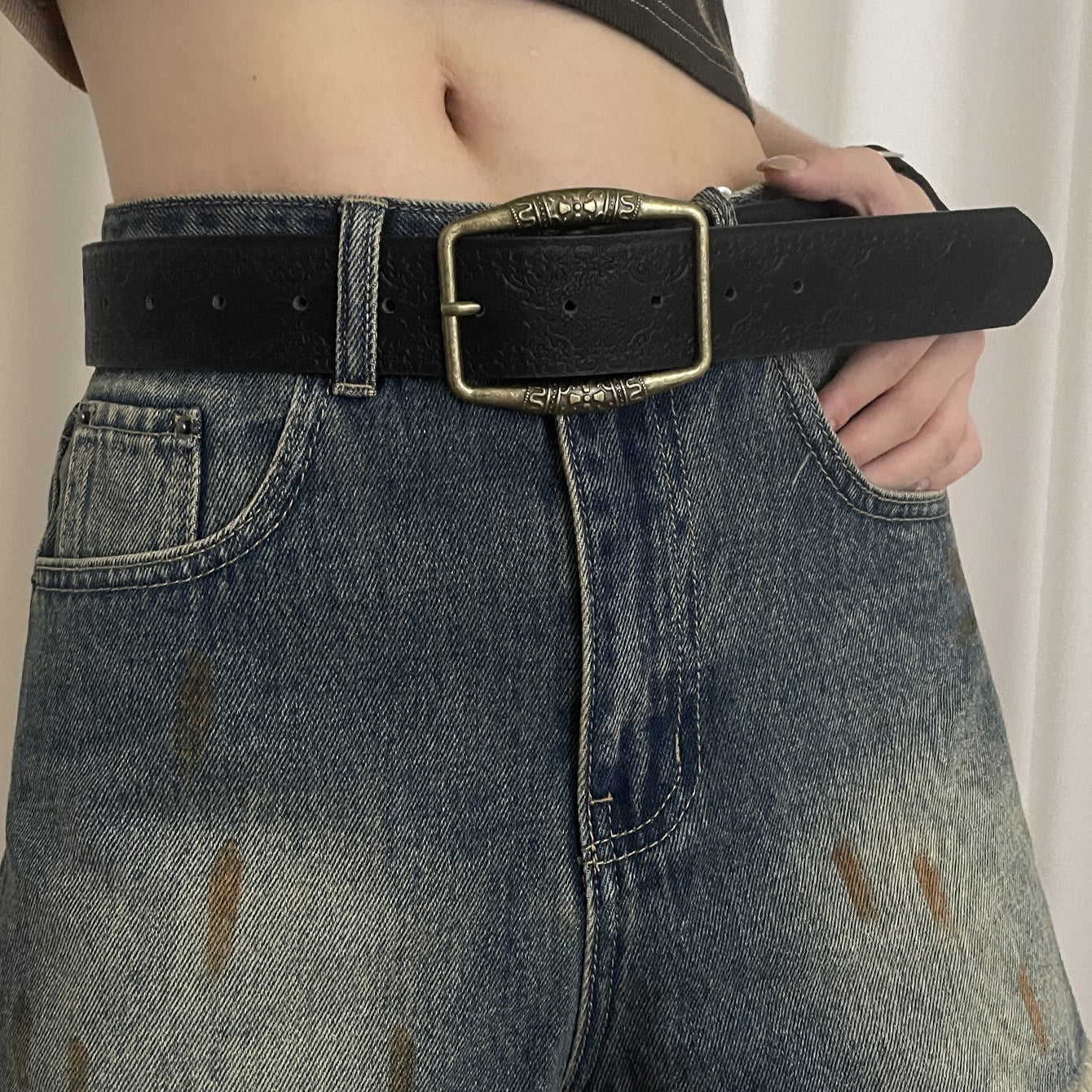 Vintage Embossed Leather Waist Belt