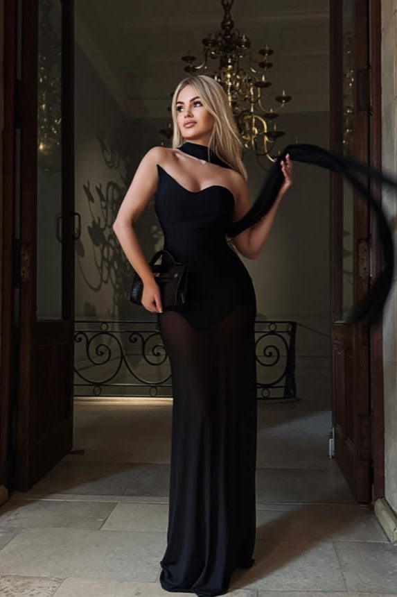 Stretch Tulle Bandage Mesh Formal Dress XS / Black Main image