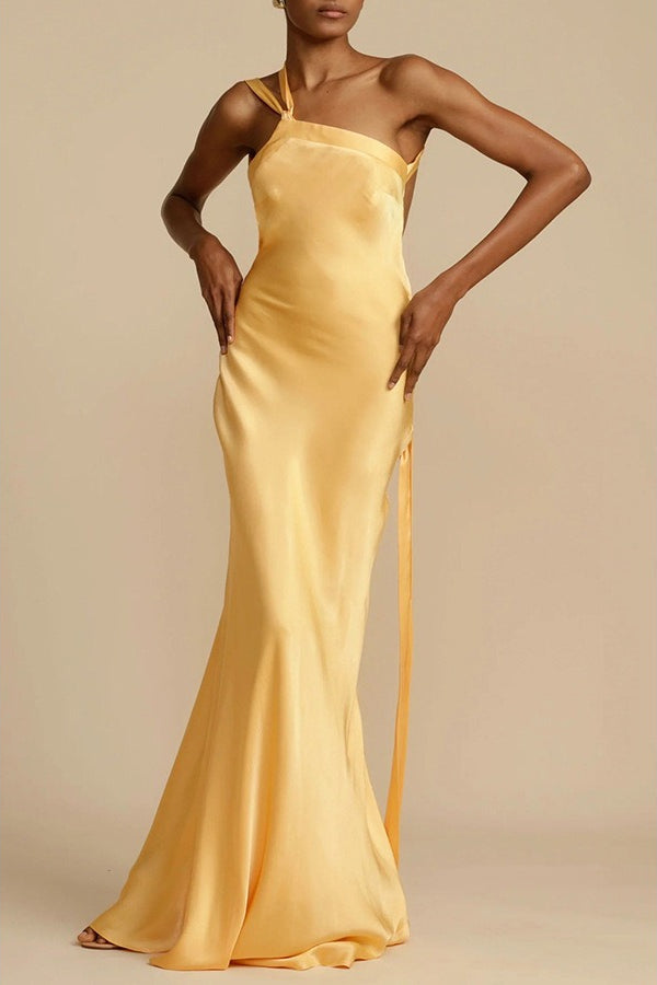 Satin One Shoulder Bodycon Formal Dress S / Yellow Main image
