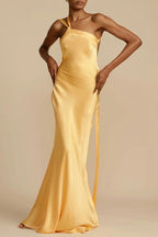Satin One Shoulder Bodycon Formal Dress S / Yellow