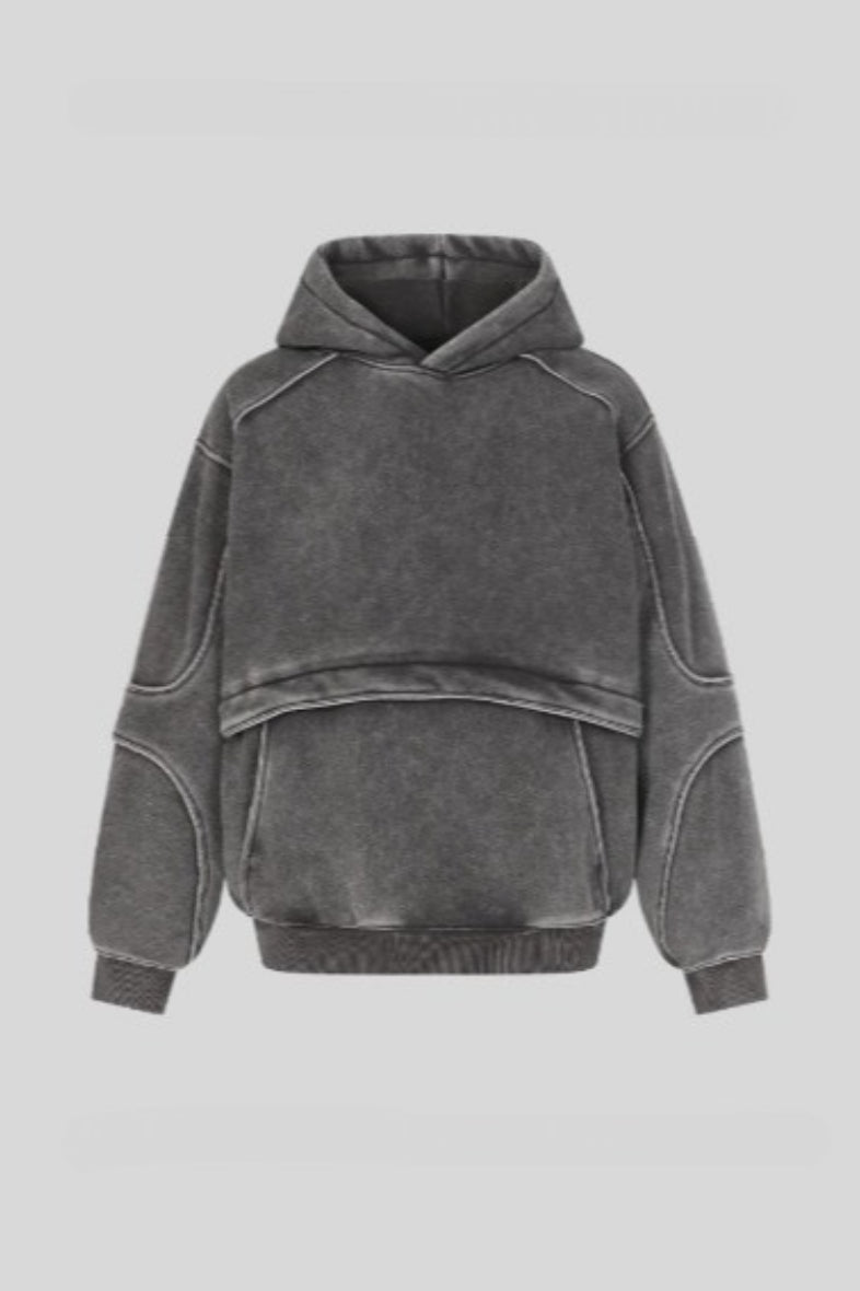 Washed Panel Seam Oversized Pullover Hoodie