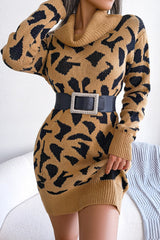 Leopard Turtleneck Sweater Dress