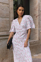 V Neck Short Sleeve Maxi Floral Dress