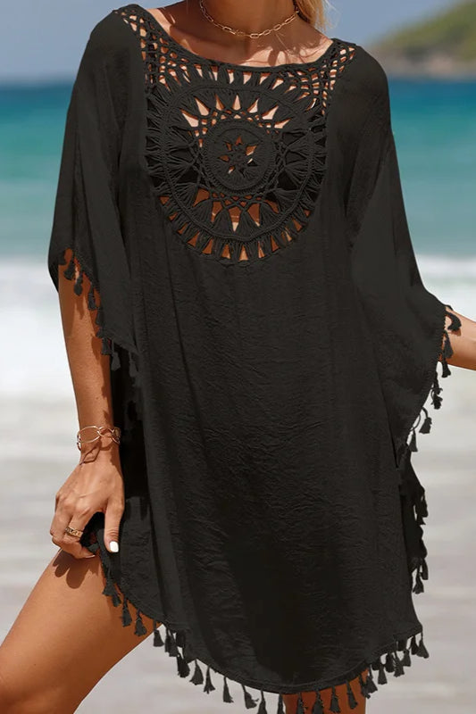 Crochet Cover Up Boho Dress Black / One Size