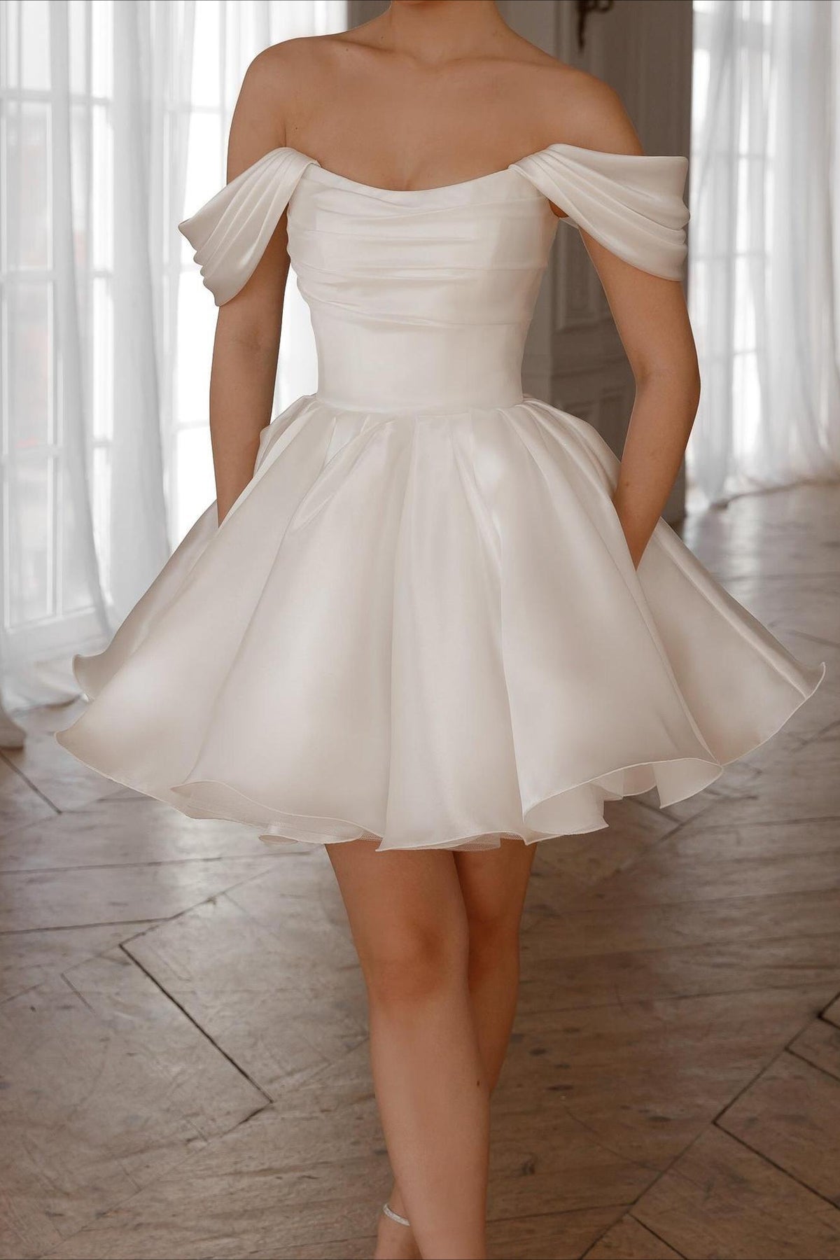 Off Shoulder Satin A Line Cocktail Dress