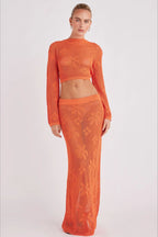 Crochet Knit Reversible Crop Top Skirt Set