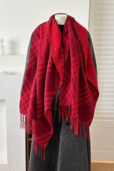 Double Faced Checkered Fringe Christmas Scarf