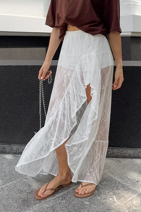Lace Sheer Split Ruffle Asymmetrical Skirt Secondary image