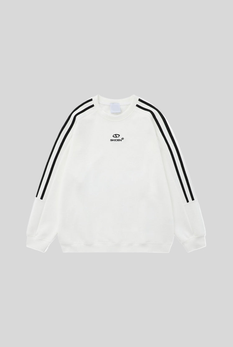 Striped Raglan Logo Oversized Crew Neck Sweatshirt