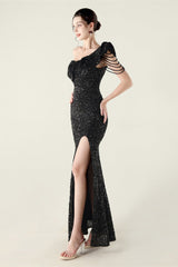 Draped One Shoulder Ruffle Formal Dress