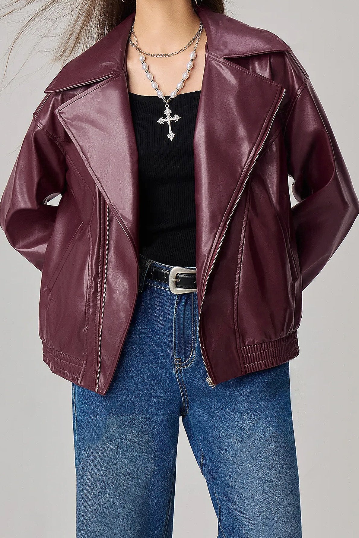 Oversized Long Sleeve Leather Jacket S / Red Main image