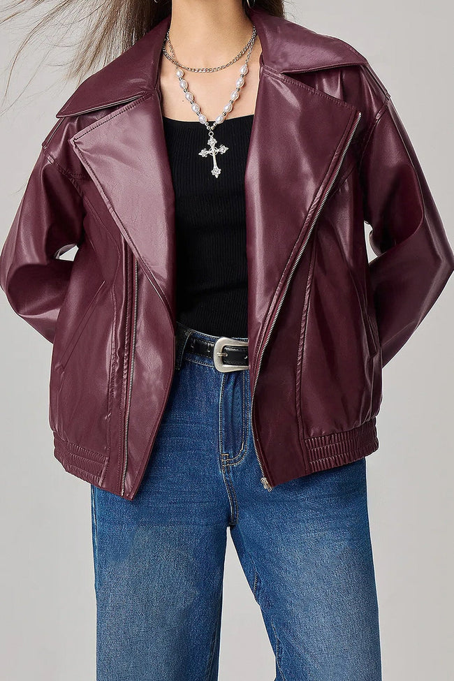 Oversized Long Sleeve Leather Jacket S / Red Main image