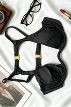 Hollow Out Black Halter Three Piece Swim Set