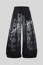 Distressed Script Graphic Wide Leg Sweatpants