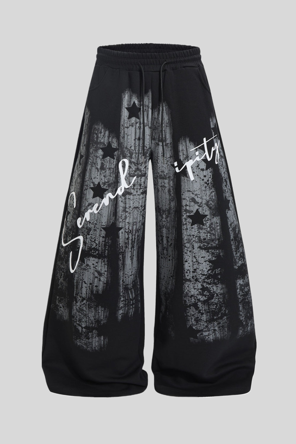Distressed Script Graphic Wide Leg Sweatpants
