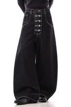 Deep Wash Draped Wide Leg Denim Jeans