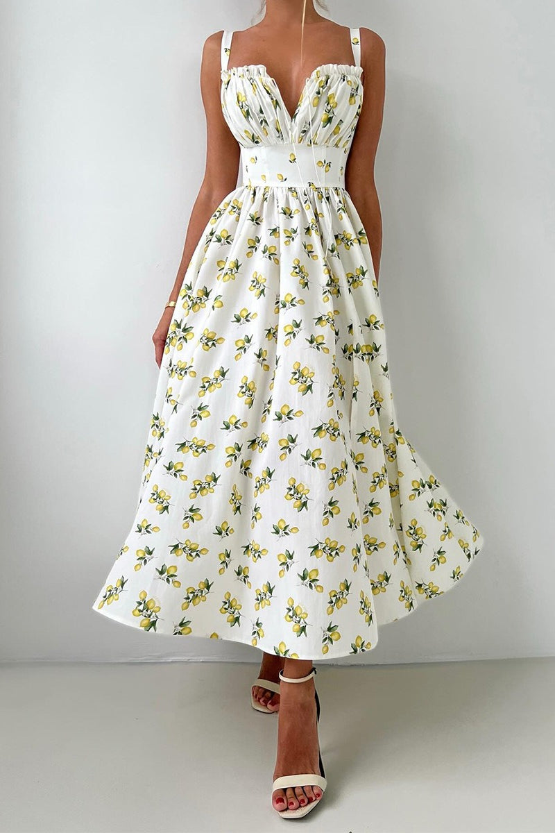 Low Neck Strap High Waist Slit Floral Dress Secondary image