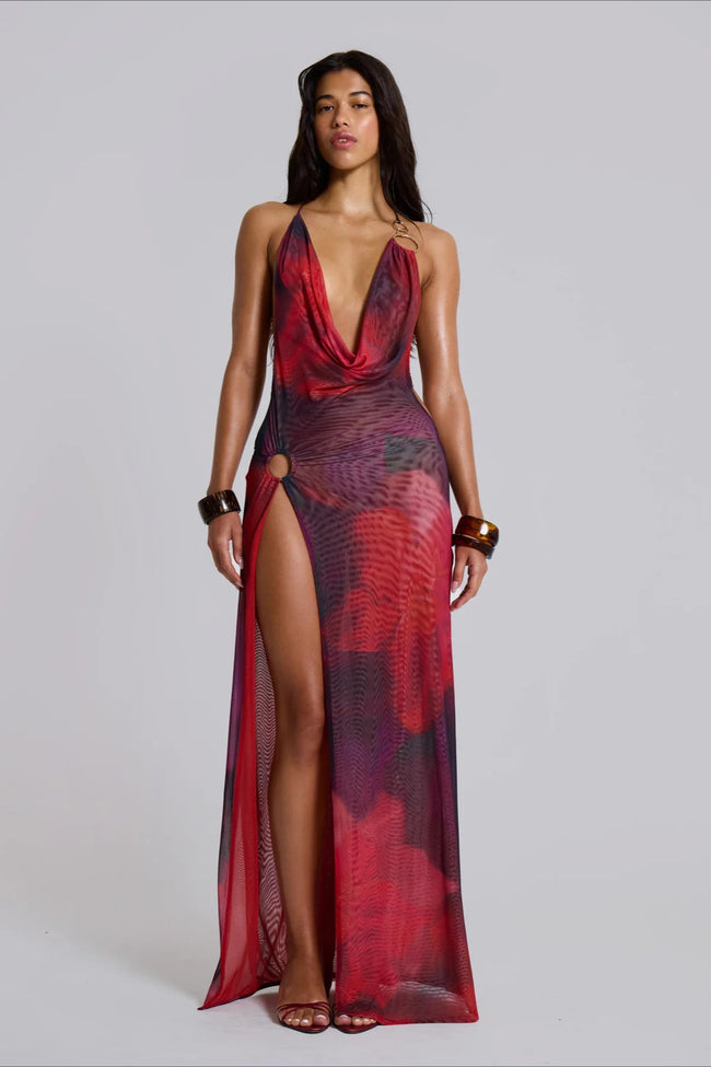 Tie Dye Halter Backless Vacation Dress Main image