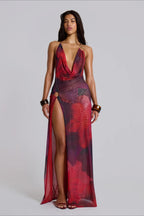 Tie Dye Halter Backless Vacation Dress