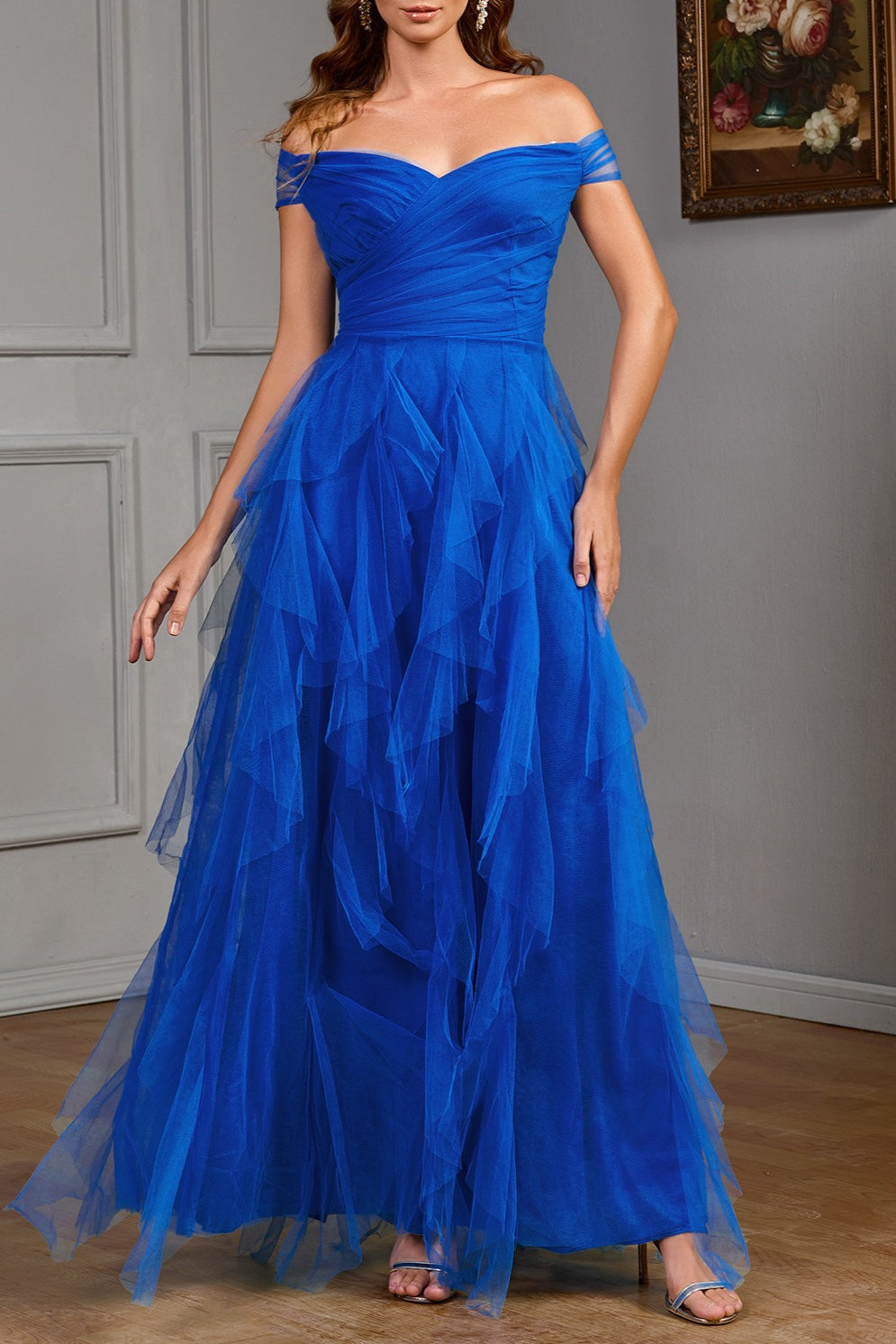 Solid Off Shoulder Tulle Gown Formal Dress Secondary image