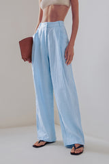 Relaxed Linen Blend Blouse Wide Leg Two Piece Pants Set