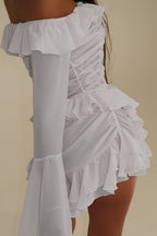 Bishop Sleeve Off Shoulder Blouse Layered Ruffle Skirt Set