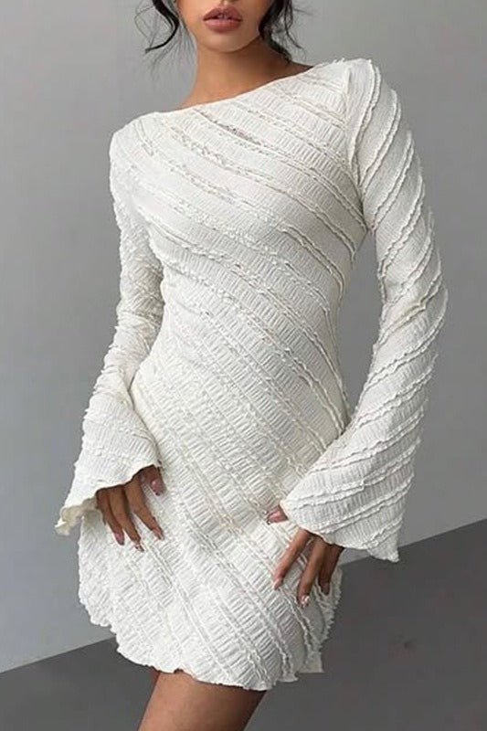 Boat Neck Backless A-Line Sweater Dress S / White Main image