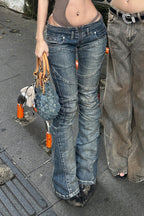 Vintage Panel Low Rise Fitted Straight Leg Jeans