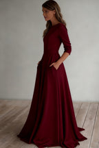Three Quarter Sleeve Pocket Formal Dress
