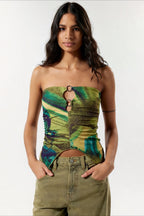 Tie Dye Strapless Asymmetric Tube Top