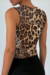 Leopard Sequin Bustier Crop Top