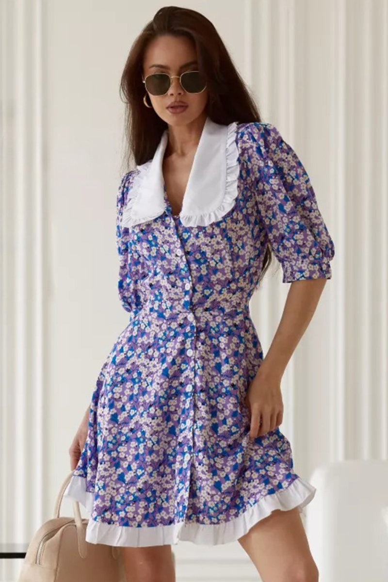 Sweet Doll Collar Short Sleeve Mini Floral Dress