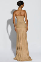 Metallic Mesh Scarf Strapless Formal Dress