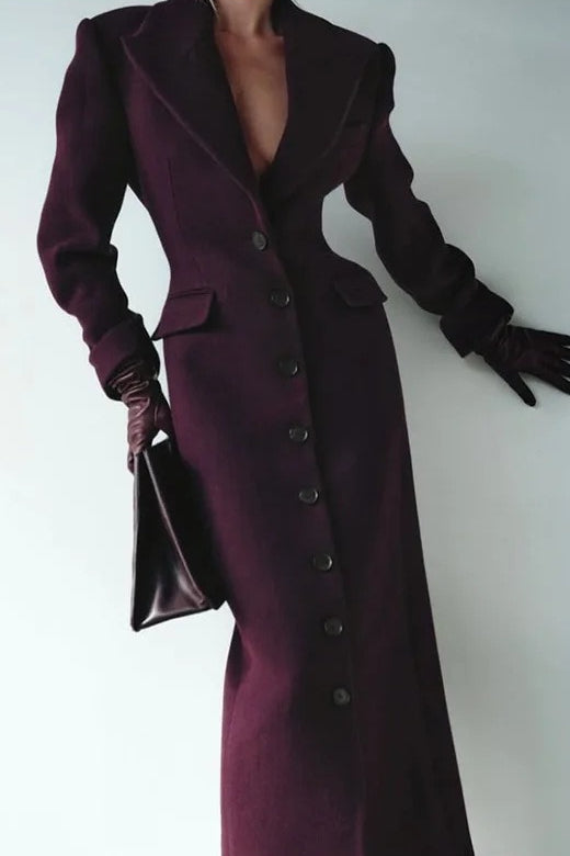 Notched Collar Single Breasted Slim Overcoat
