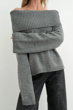 Solid Color Off Shoulder Knitted Sweater