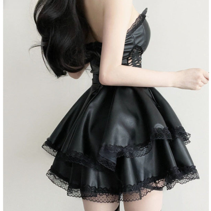 French Sweet Dress Punk Wrap Luxury Slim Sexy Fit Y2K Gothic Chest Mini Girls Summer Party Black Dress