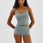 Fairy Grunge Lace Trim Tube Top Shorts Two Piece Set Blue / S