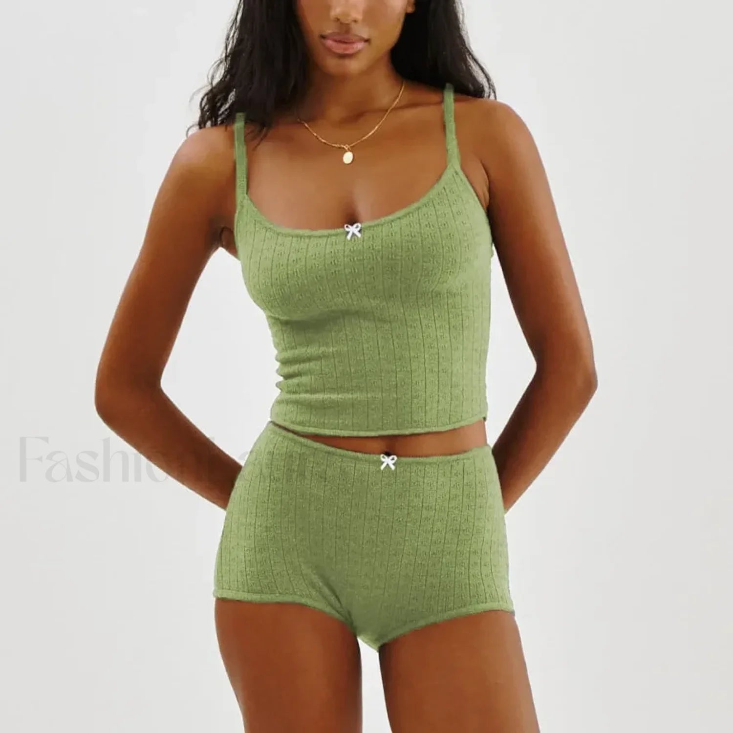Fairy Grunge Lace Trim Tube Top Shorts Two Piece Set Green / S Main image