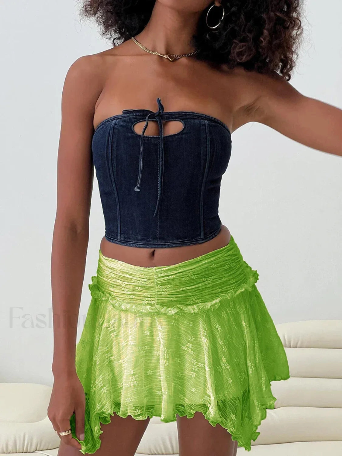 Fairy Grunge Layered Lace Skirt Green / S