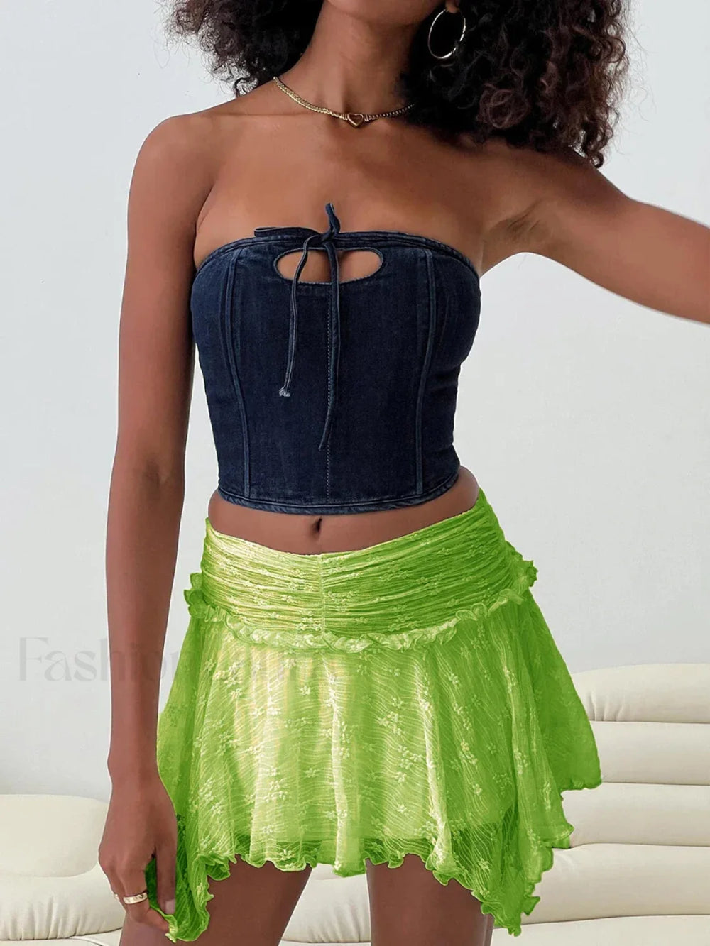 Fairy Grunge Layered Lace Skirt Green / S