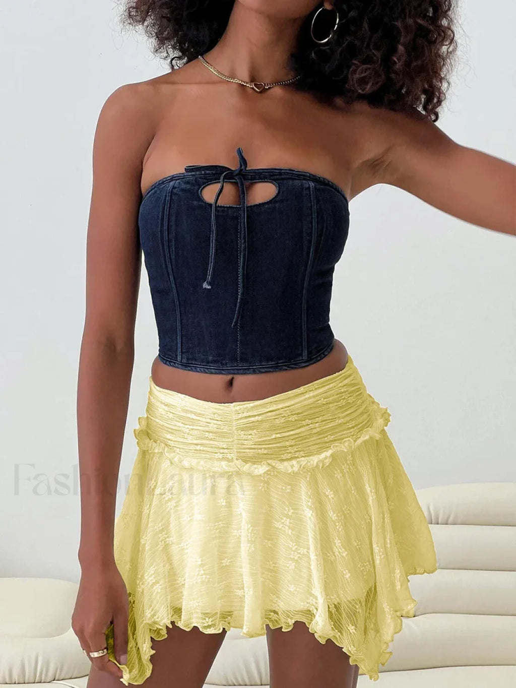 Fairy Grunge Layered Lace Skirt Yellow / S