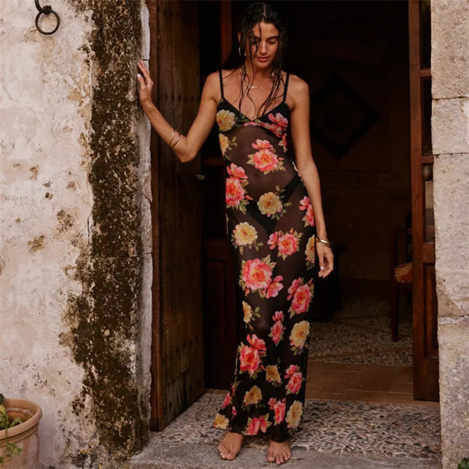 Fairy Grunge Strappy Floral Dress Black / S Main image