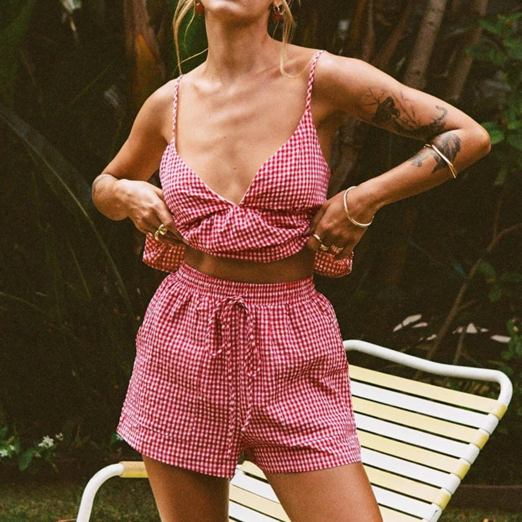 Fairy Plaid Crop Shorts Two Piece Set