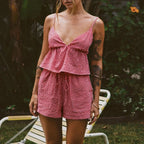 Fairy Plaid Crop Shorts Two Piece Set Red / S
