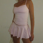 Fairy Spaghetti Strap Mini Skirt Two Piece Set Pink / S