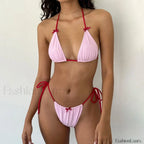 Fairycore Bowknot Halter Bikini Set Pink / S