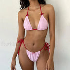 Fairycore Bowknot Halter Bikini Set Pink / S
